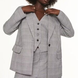 Eloquii NWT Blazer Womens 28 Gray Windowpane Plaid Jacket Notch Lapel Preppy